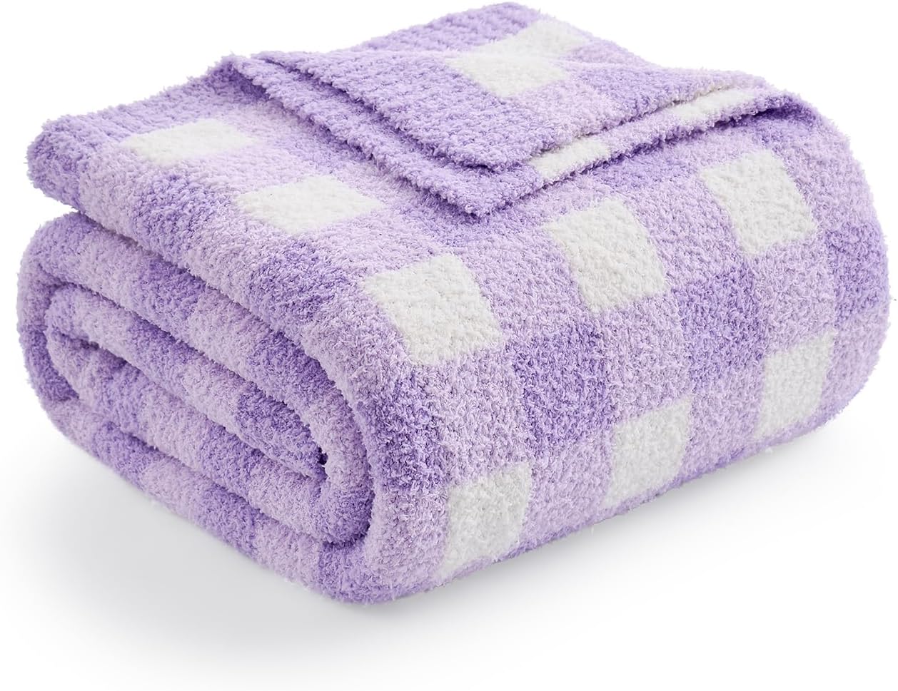 Knit Beige Throw Pillow — 50" — Plaid Purple
