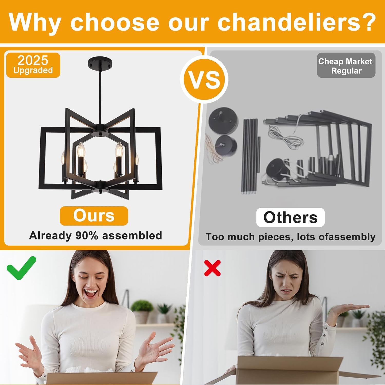 Farmhouse Black Chandelier — 6-Light - View 6
