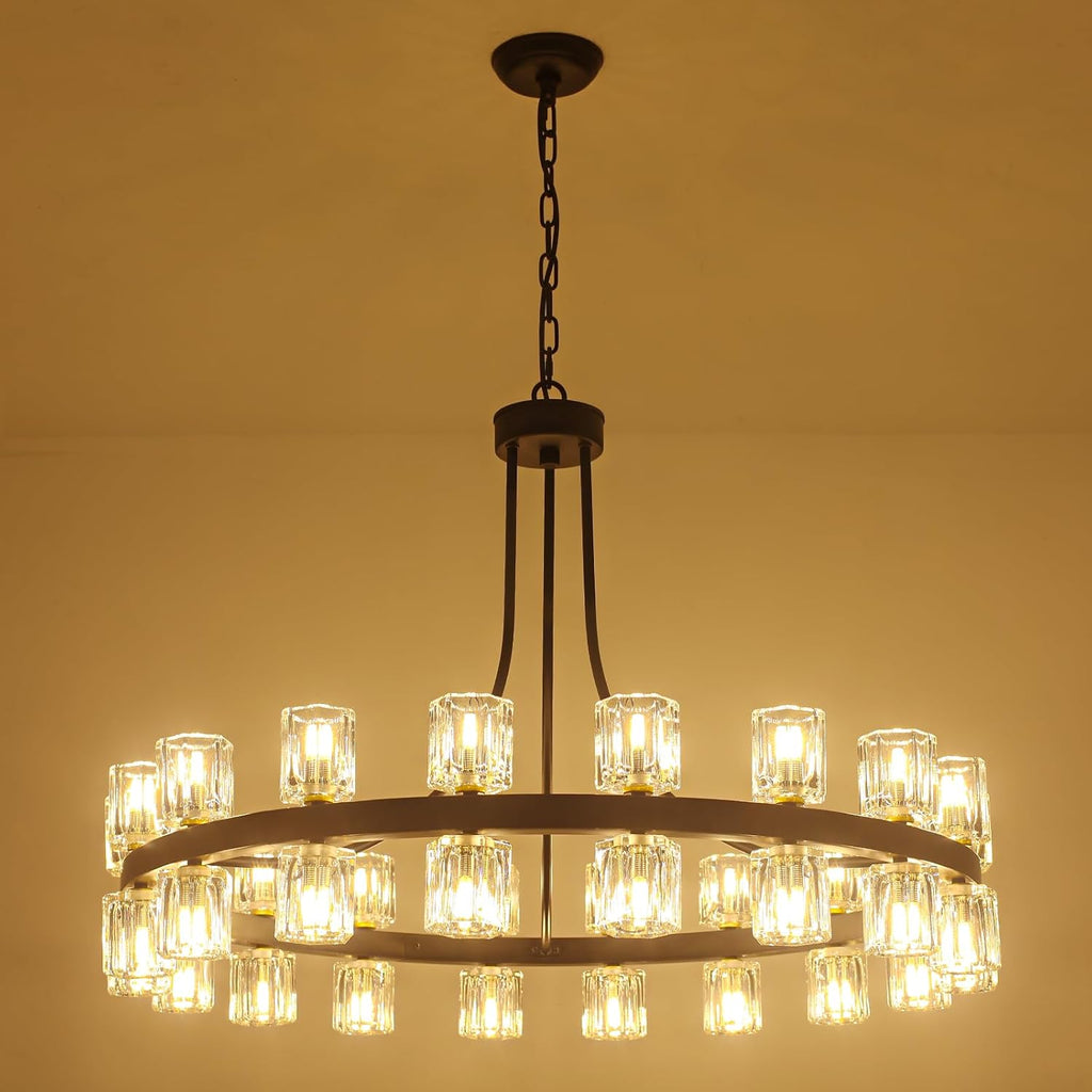 Round Farmhouse Glass Chandelier — 36" - View 7