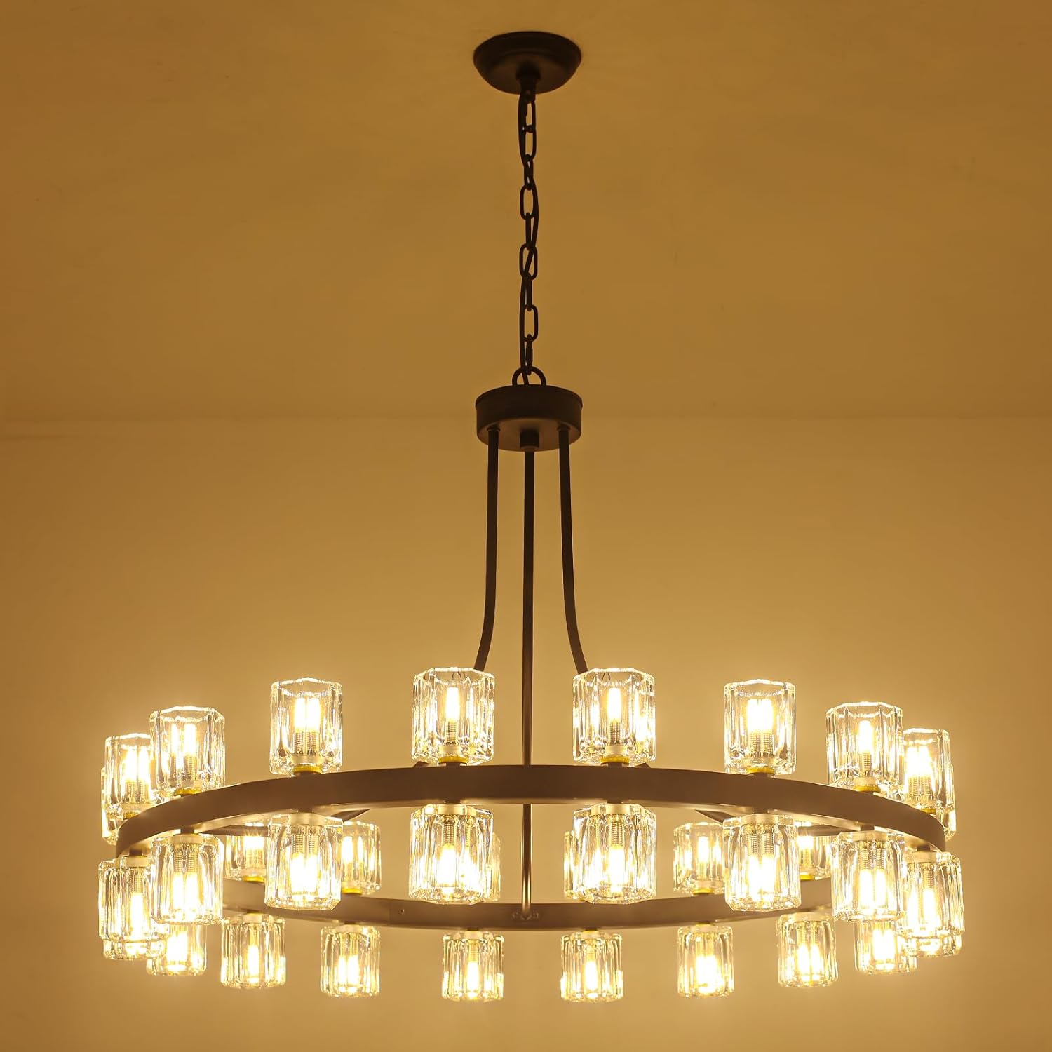 Round Farmhouse Glass Chandelier — 36" - View 7