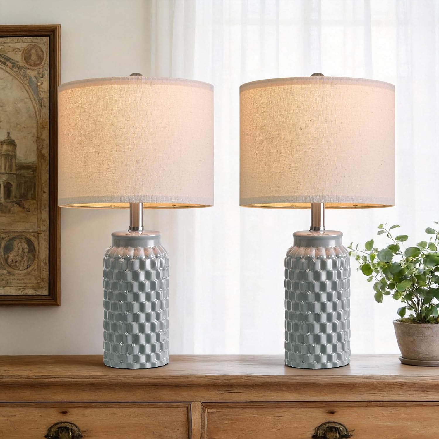 Farmhouse Beige Bedside Lamp — 20.5" — 20.5" Grey-2 Pack