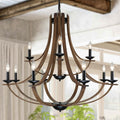 Vintage Farmhouse Black Chandelier — 4-Light — Black+Faux Walnut-D8+4