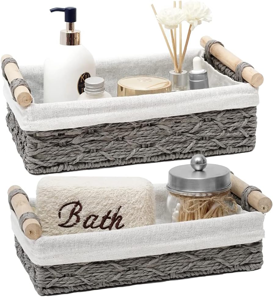 Beige Storage Bin — Set of 2 — Grey