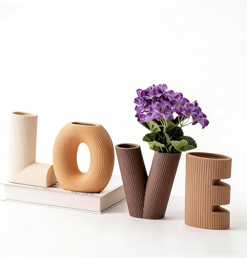 Boho Pink Decorative Vase — Set of 4 — Beige/Orange/Dark Brown/Khaki