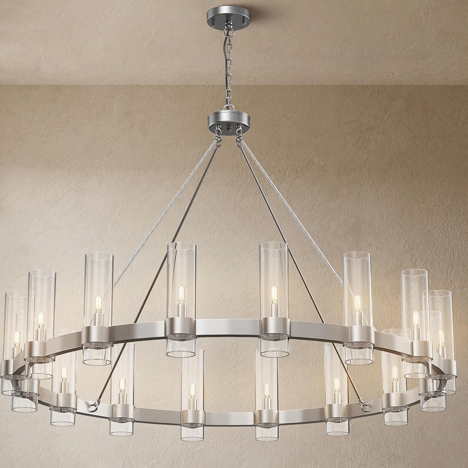 Adjustable Farmhouse Black Chandelier — 6-Light — 48in-16-Light-Round