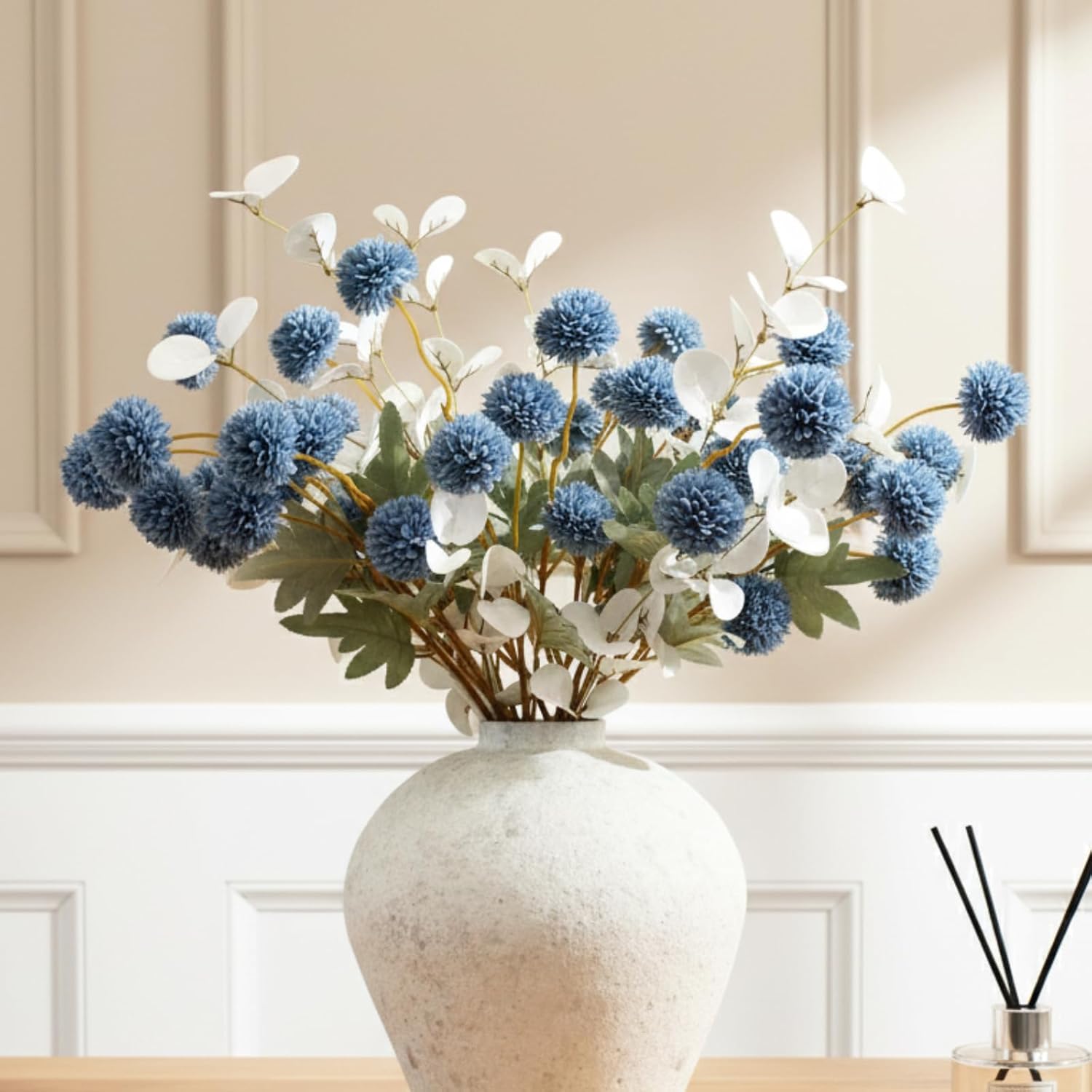 Pom Pom Beige Artificial Flowers — Blue