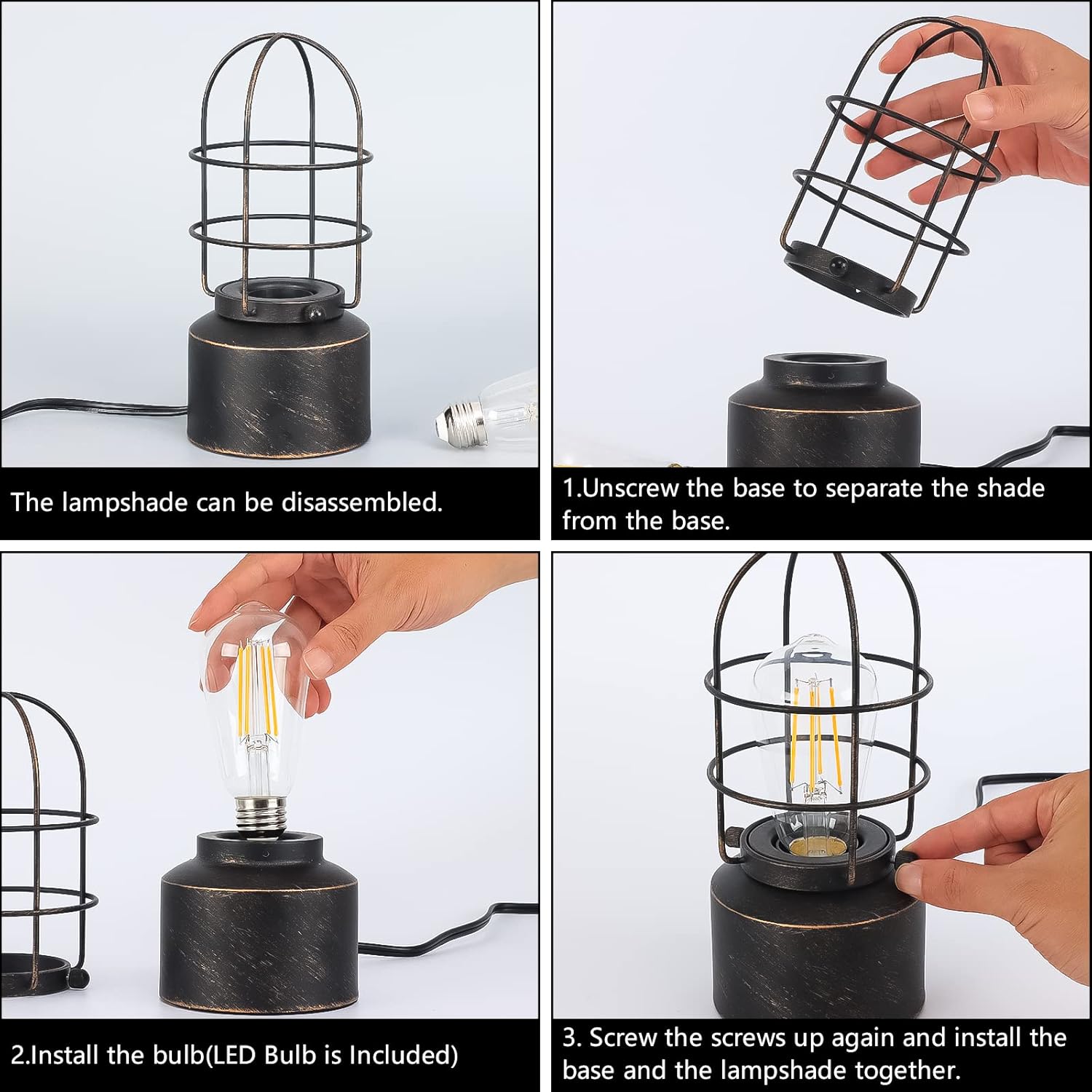 Dimmable Farmhouse Metal Bedside Lamp - View 6