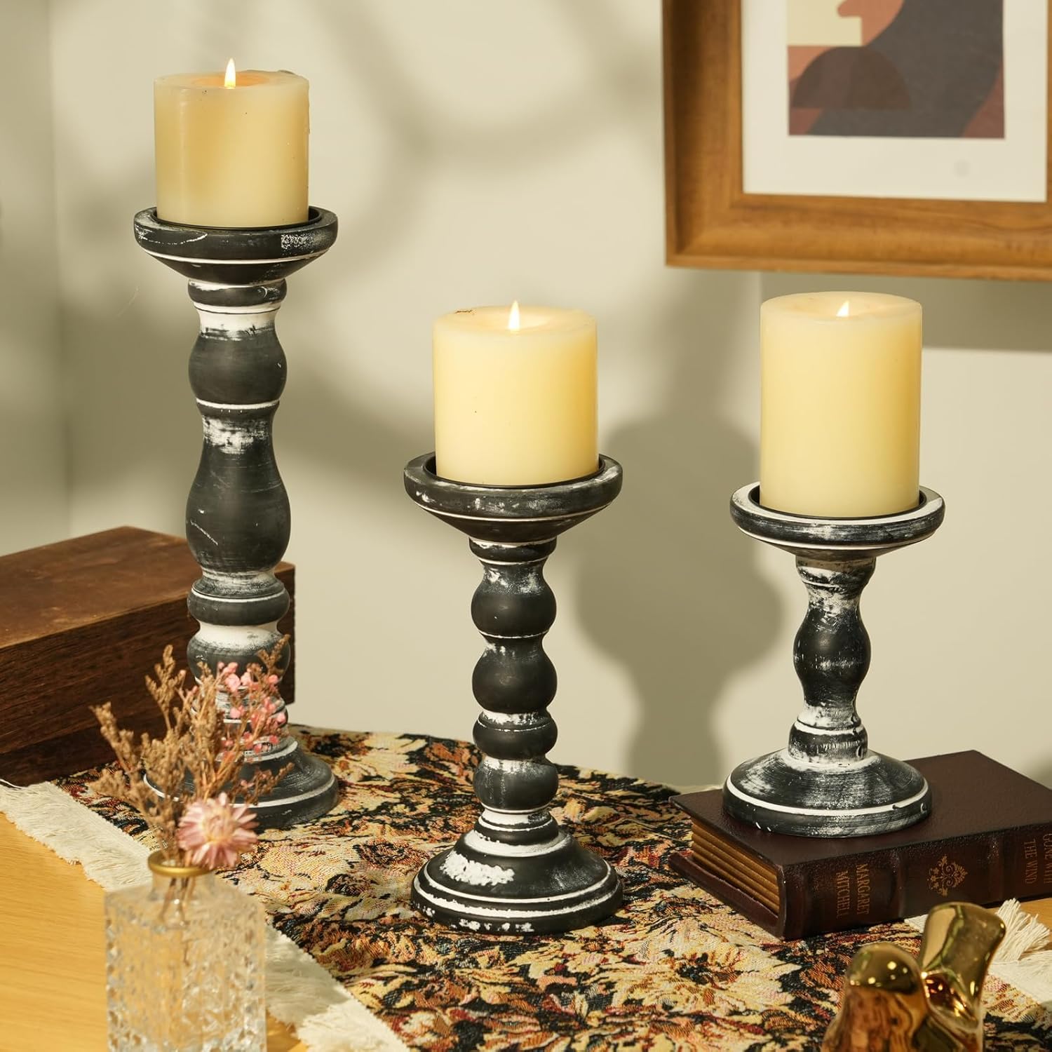 Farmhouse Black Pillar Candle — 5.9" - View 3