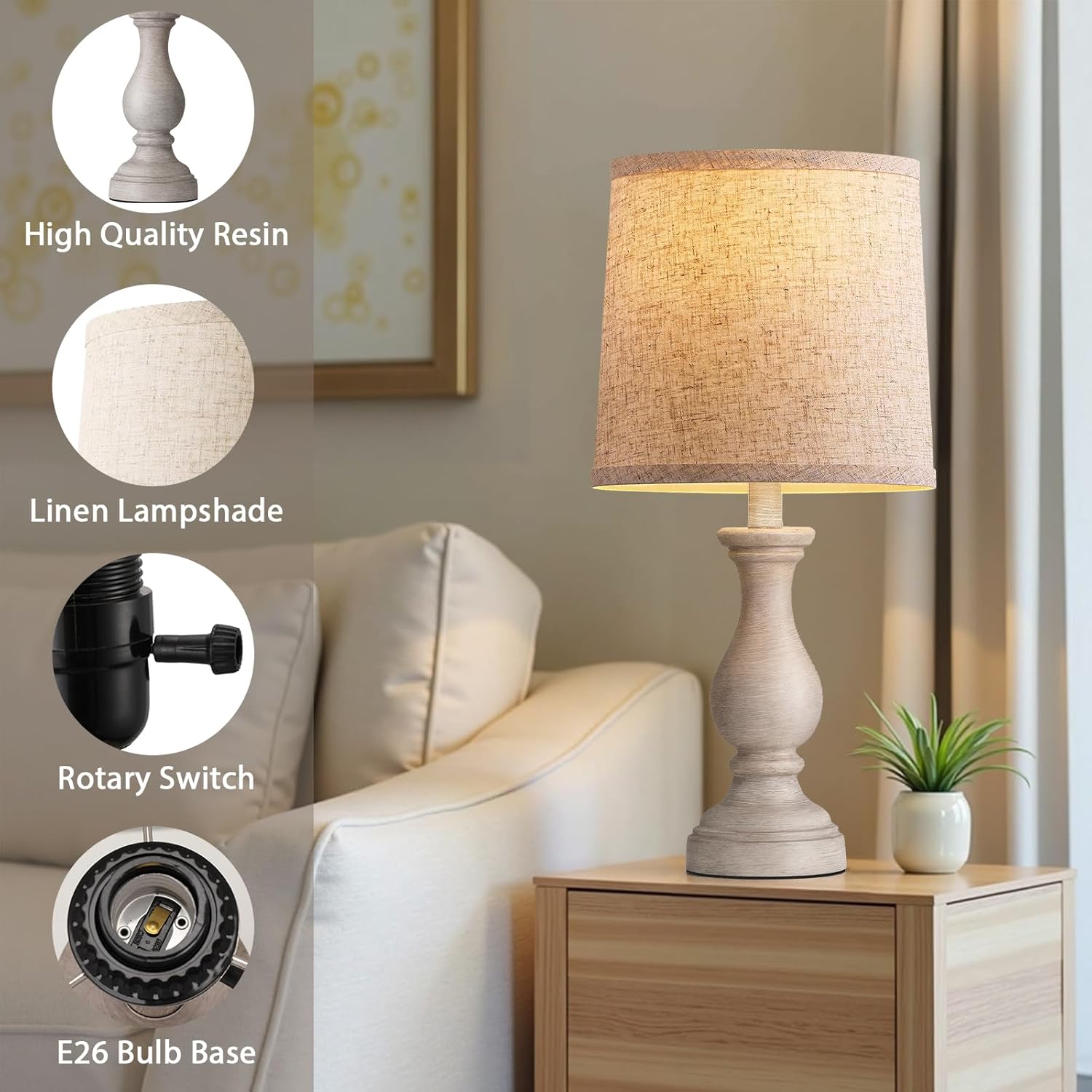 Linen Boho Black Bedside Lamp — 22" - View 3