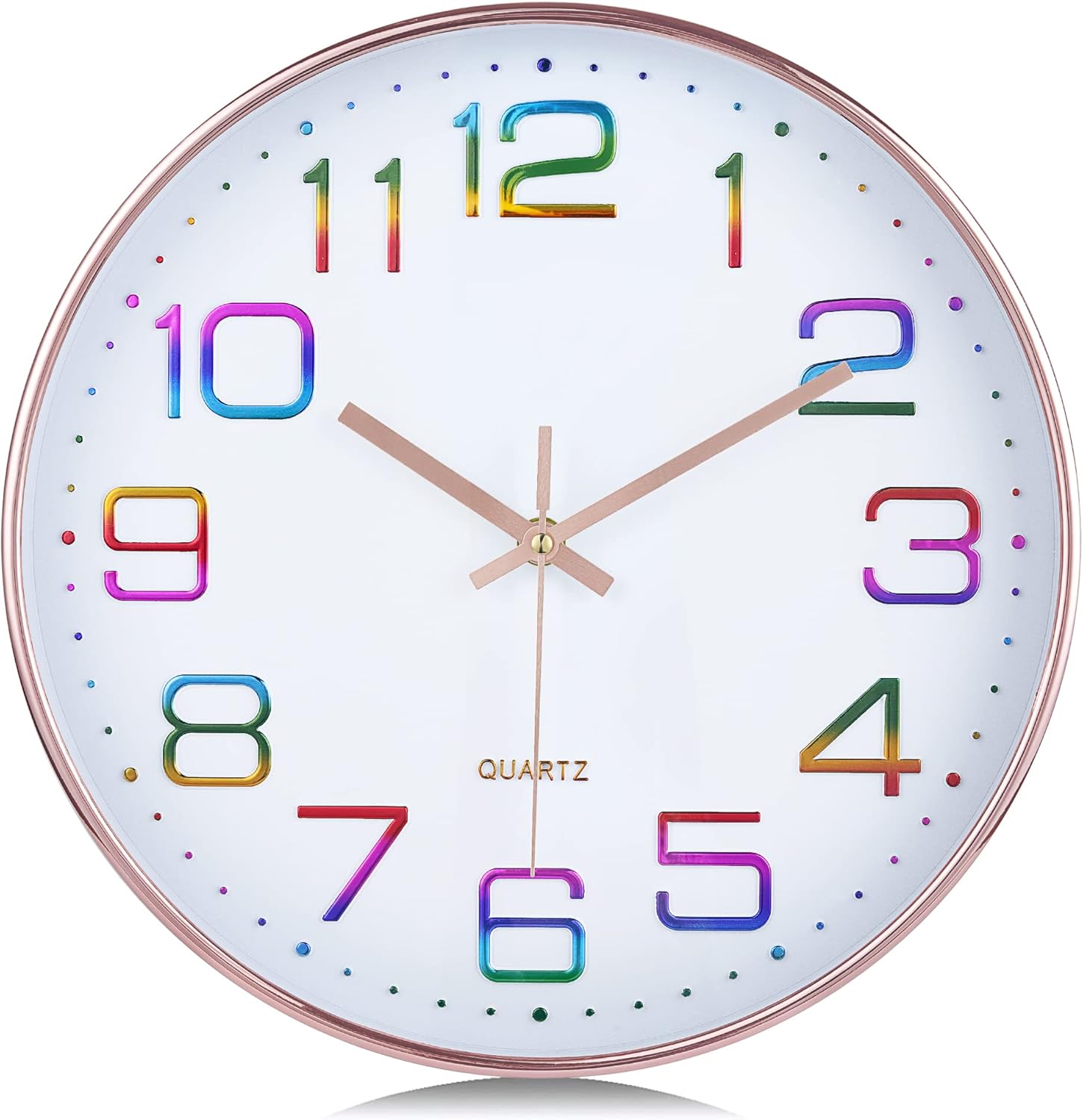 Battery Operated Luxe Black Wall Clock — 12" — Rose Gold-colorful Numbers