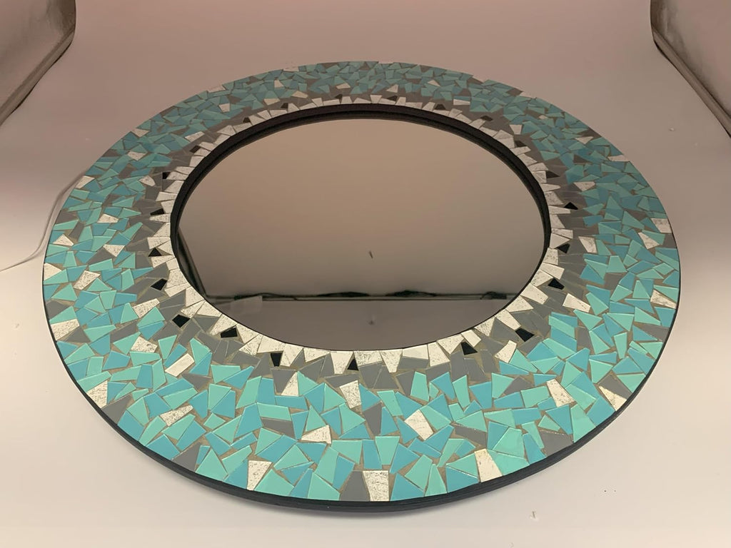 Handcrafted Blue Round Mirror — 24" - View 3