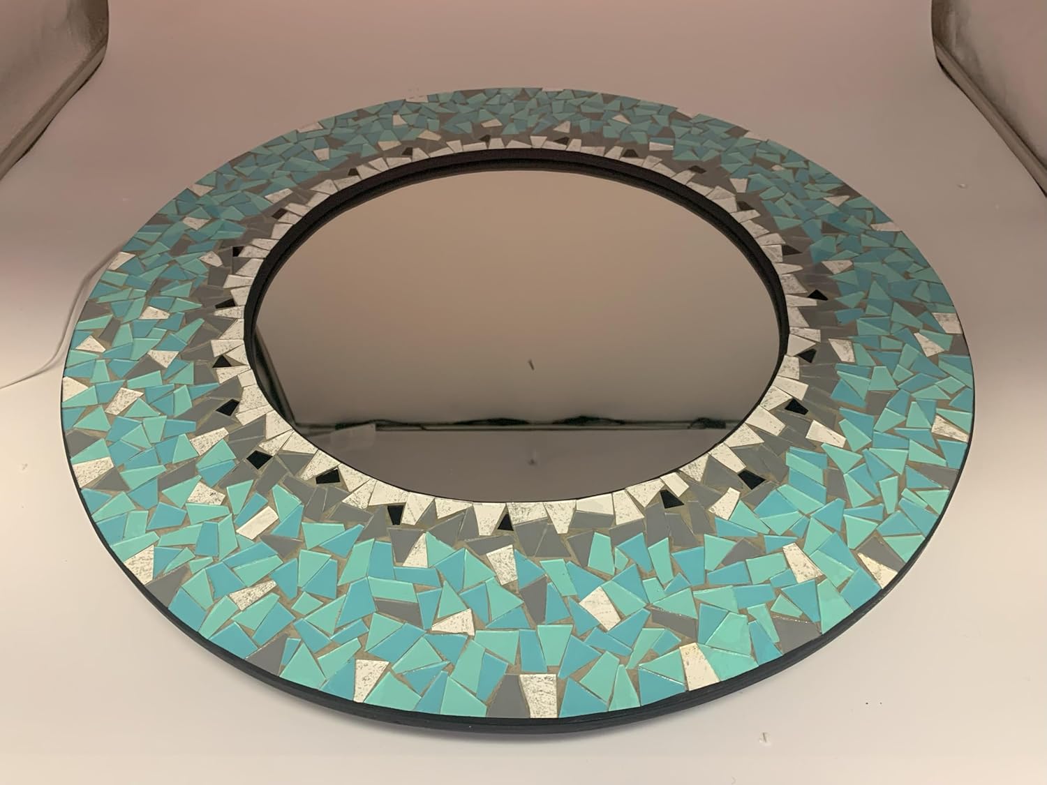 Handcrafted Blue Round Mirror — 24" - View 3