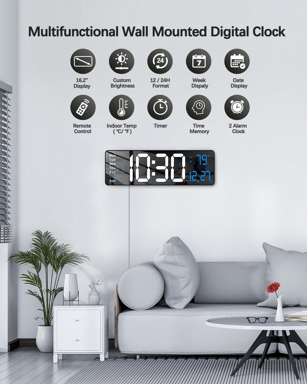 Modern Blue Wall Clock — 16" - View 4