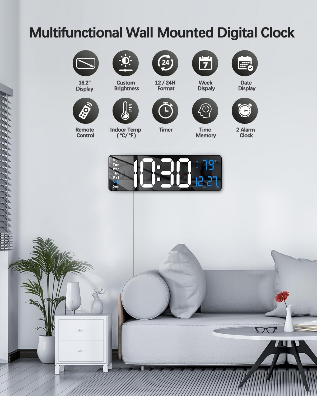 Modern Blue Wall Clock — 16" - View 4