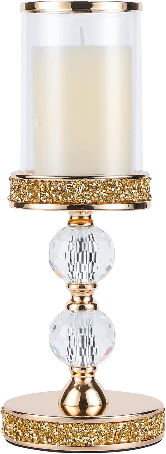 Luxe Glass Pillar Candle — 2 crystal balls