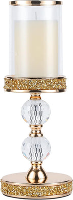 Luxe Glass Pillar Candle — 2 crystal balls