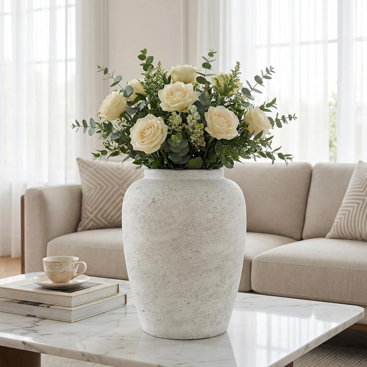 Farmhouse Beige Flower Vase — 11.62 In-rustic-pale