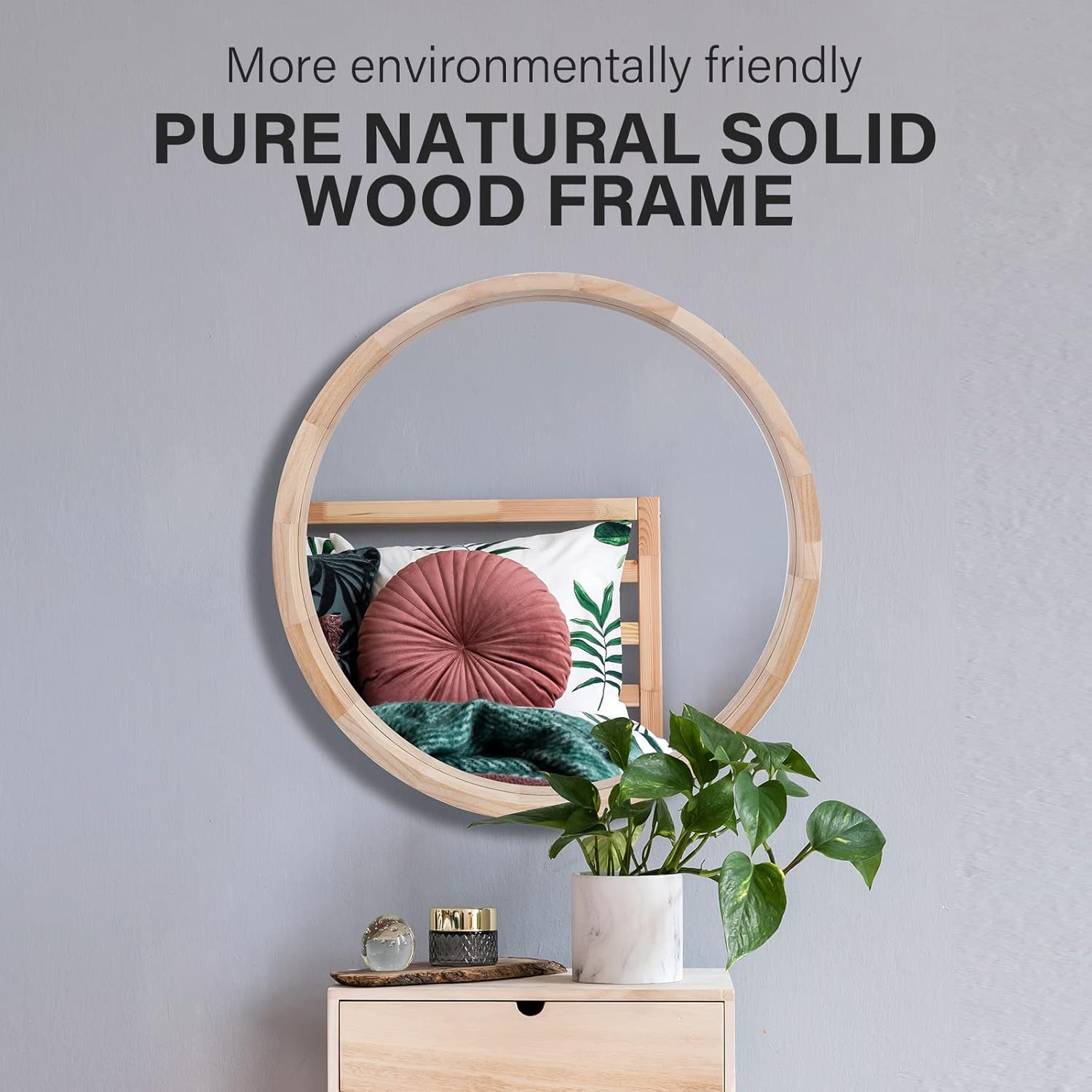 Farmhouse Wood Round Mirror — 30" - View 4