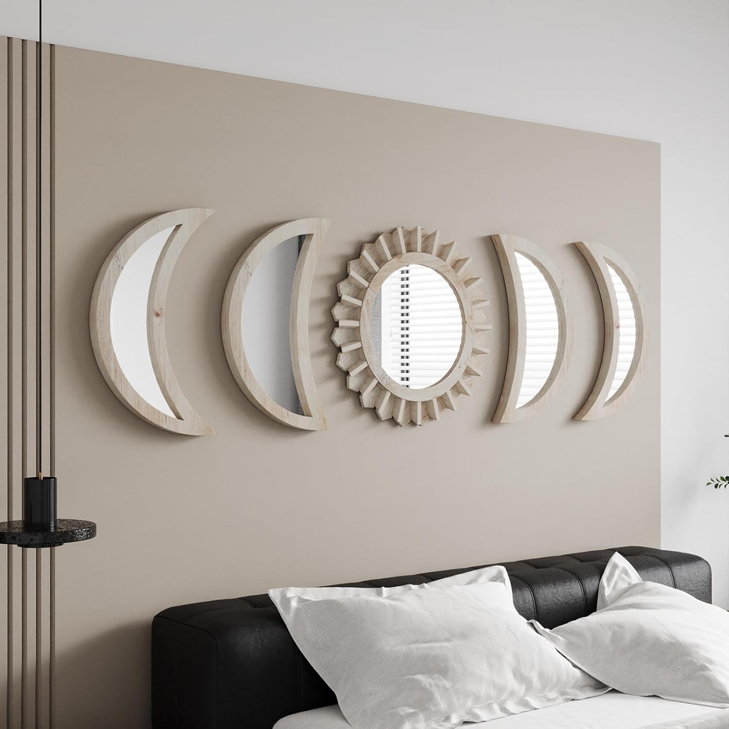 Boho Black Wall Mirror — White