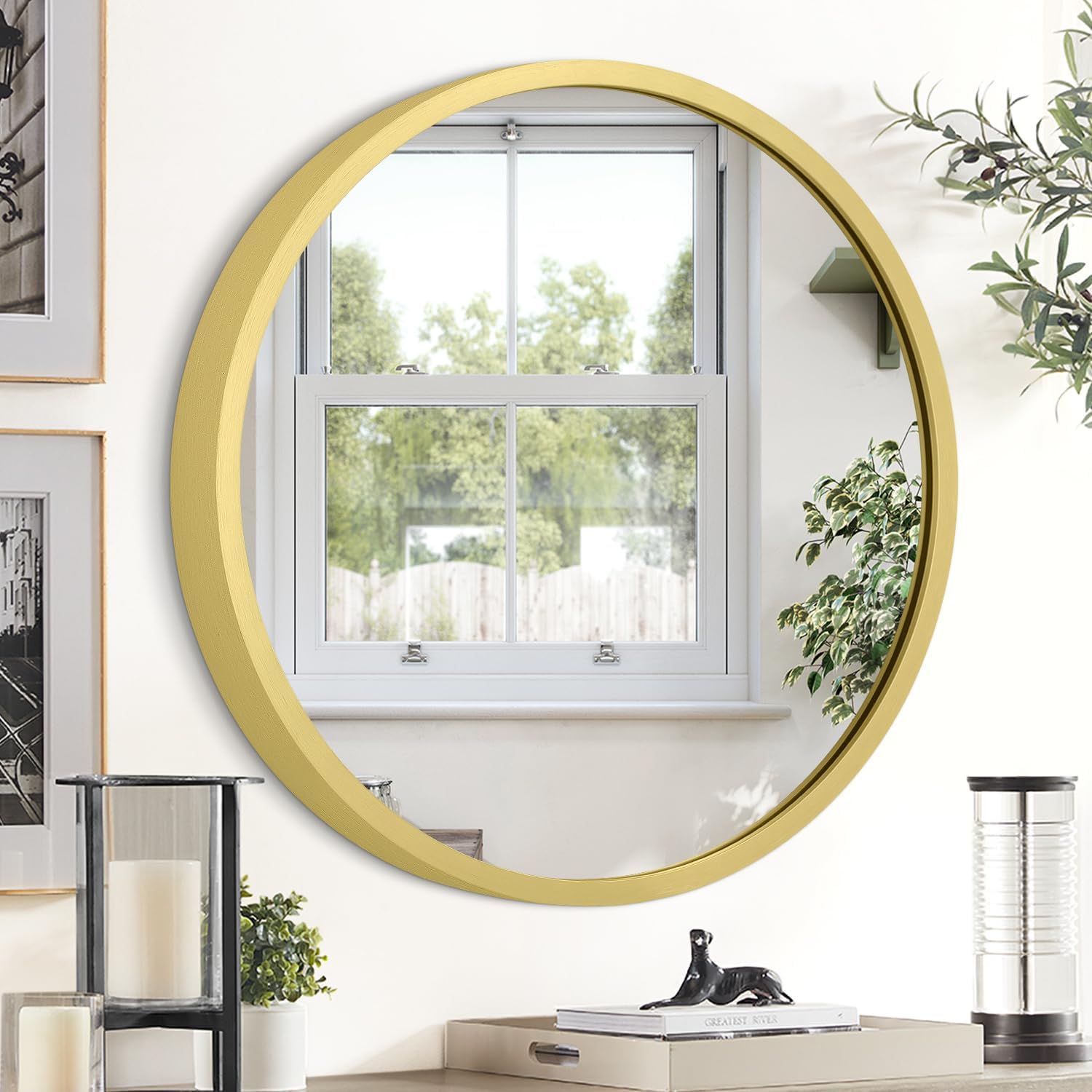 Round Black Wall Mirror — 12" — 16"L x 16"W