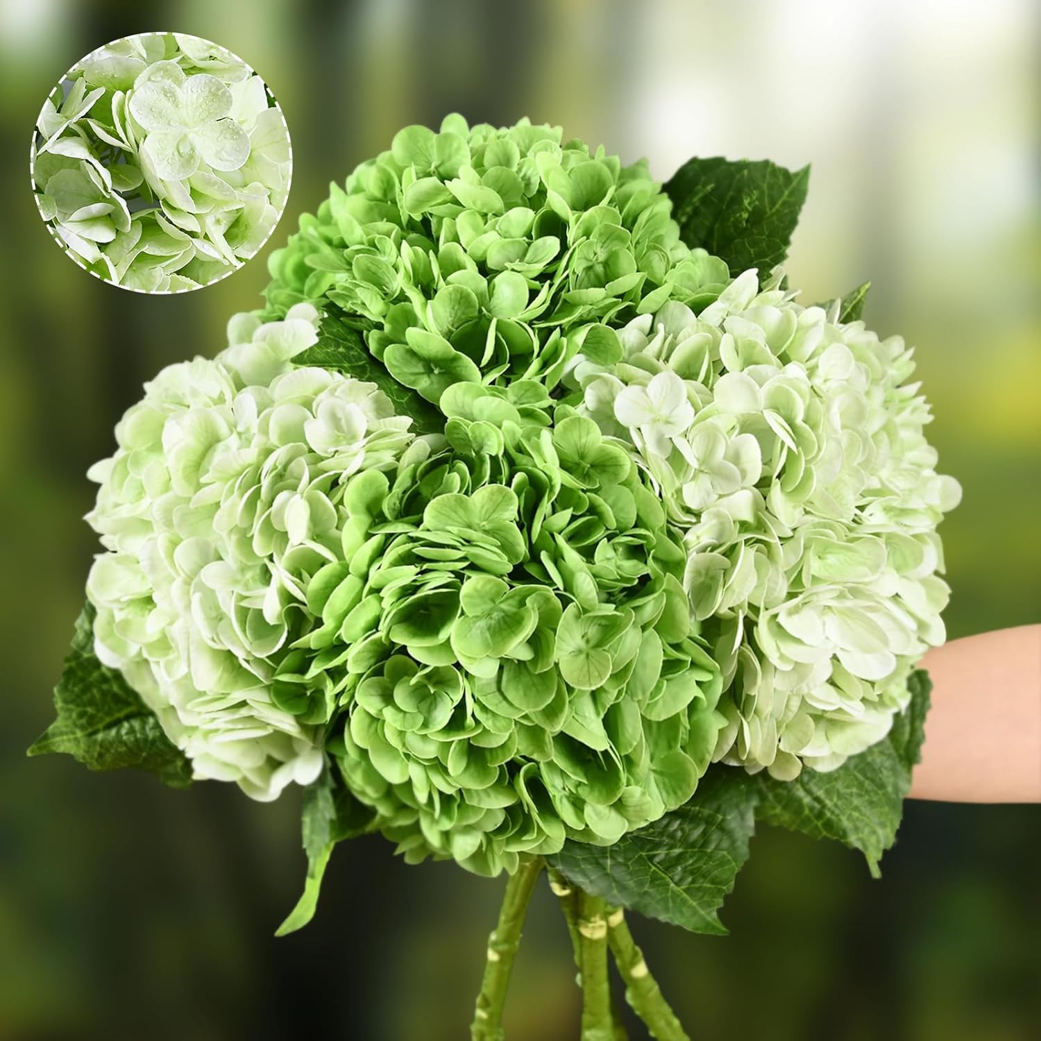 Beige Artificial Flowers — 21" — 2 Light Green& 2 Dark Green