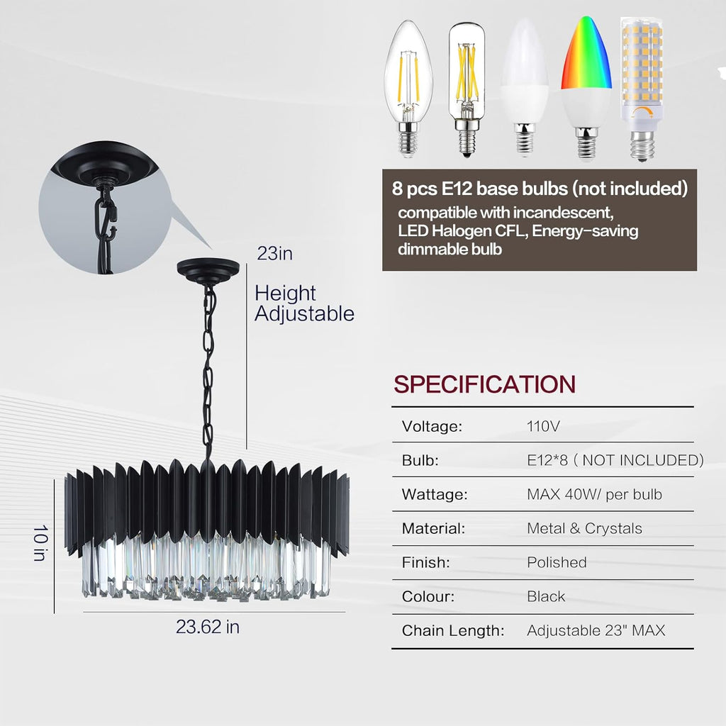 Round Luxe Black Chandelier — 24" - View 3