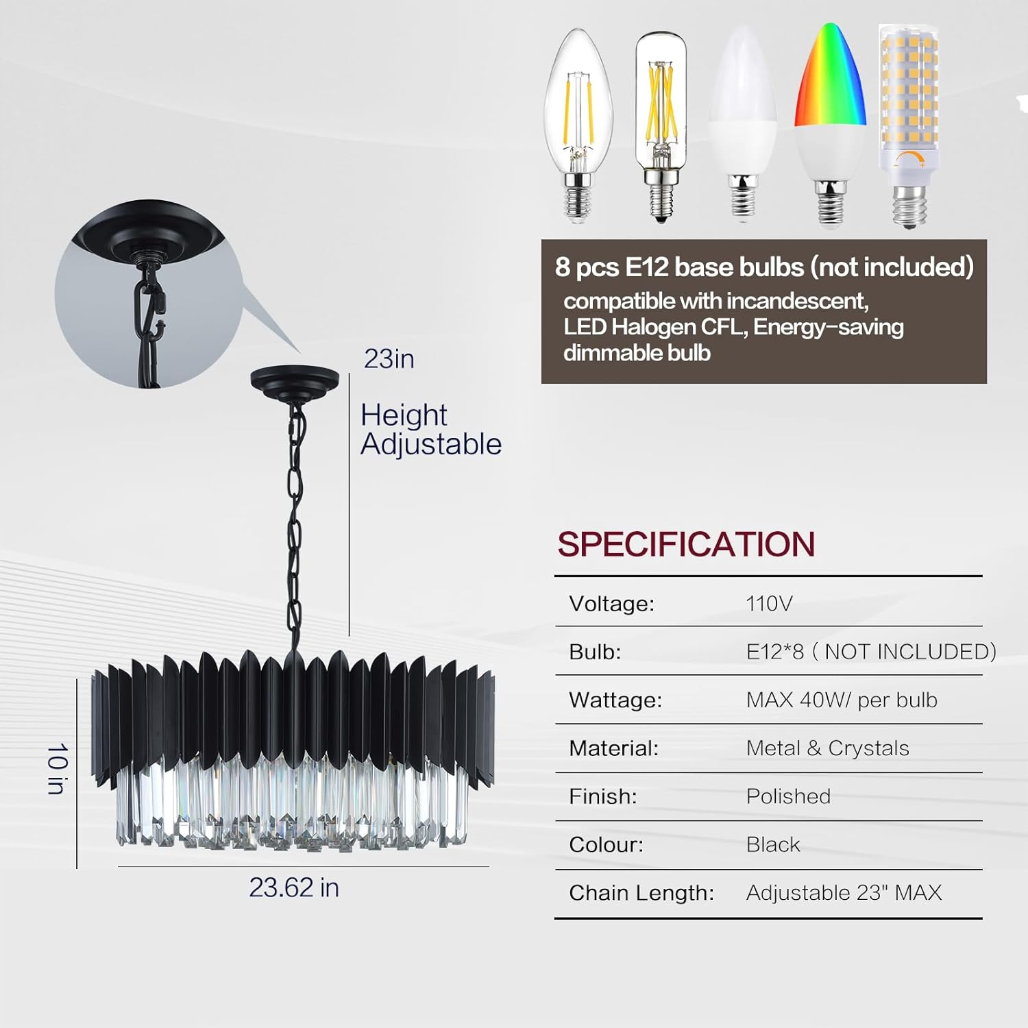 Round Luxe Black Chandelier — 24" - View 3