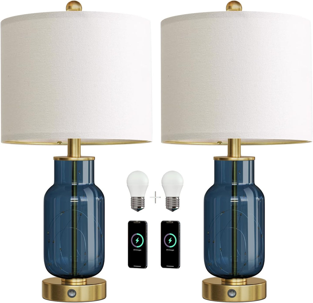 USB Modern Blue Bedside Lamp — 22" - View 8