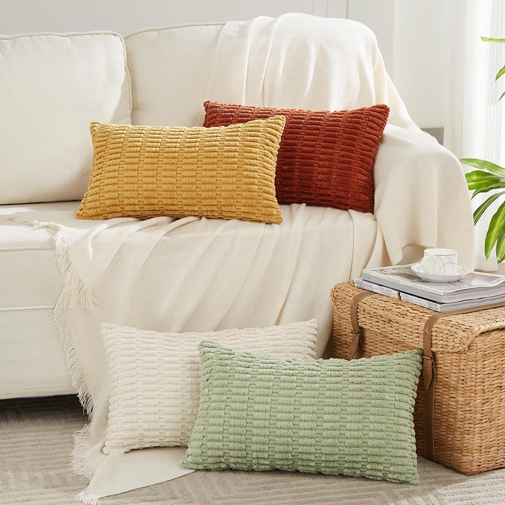 Boho Beige Throw Pillow Cover — 18" — 24" x 12" (Pack of 4)