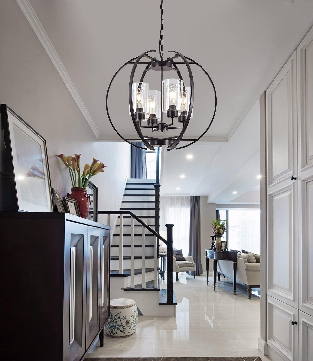 Farmhouse Black Chandelier — 4-Light - View 3