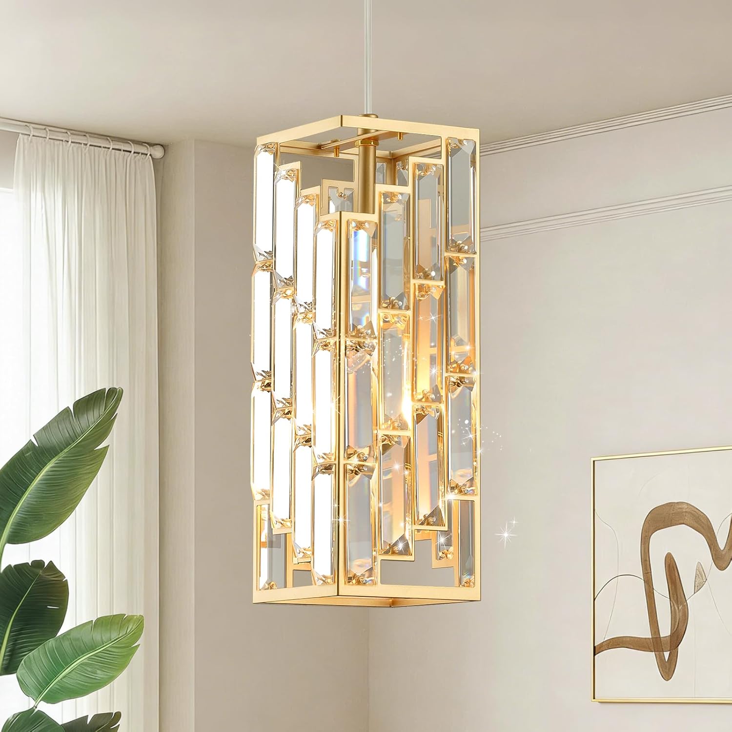 Round Luxe Black Chandelier — 4-Light — Gold Square 1-Light