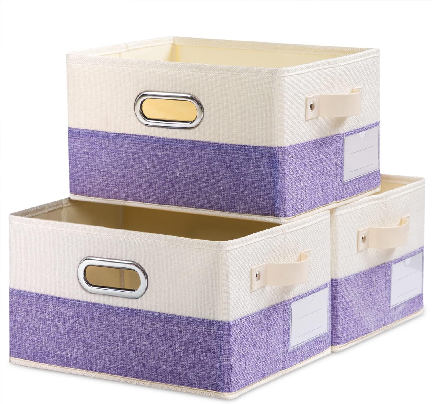 Beige Storage Bin — 7" — Purple&Cream