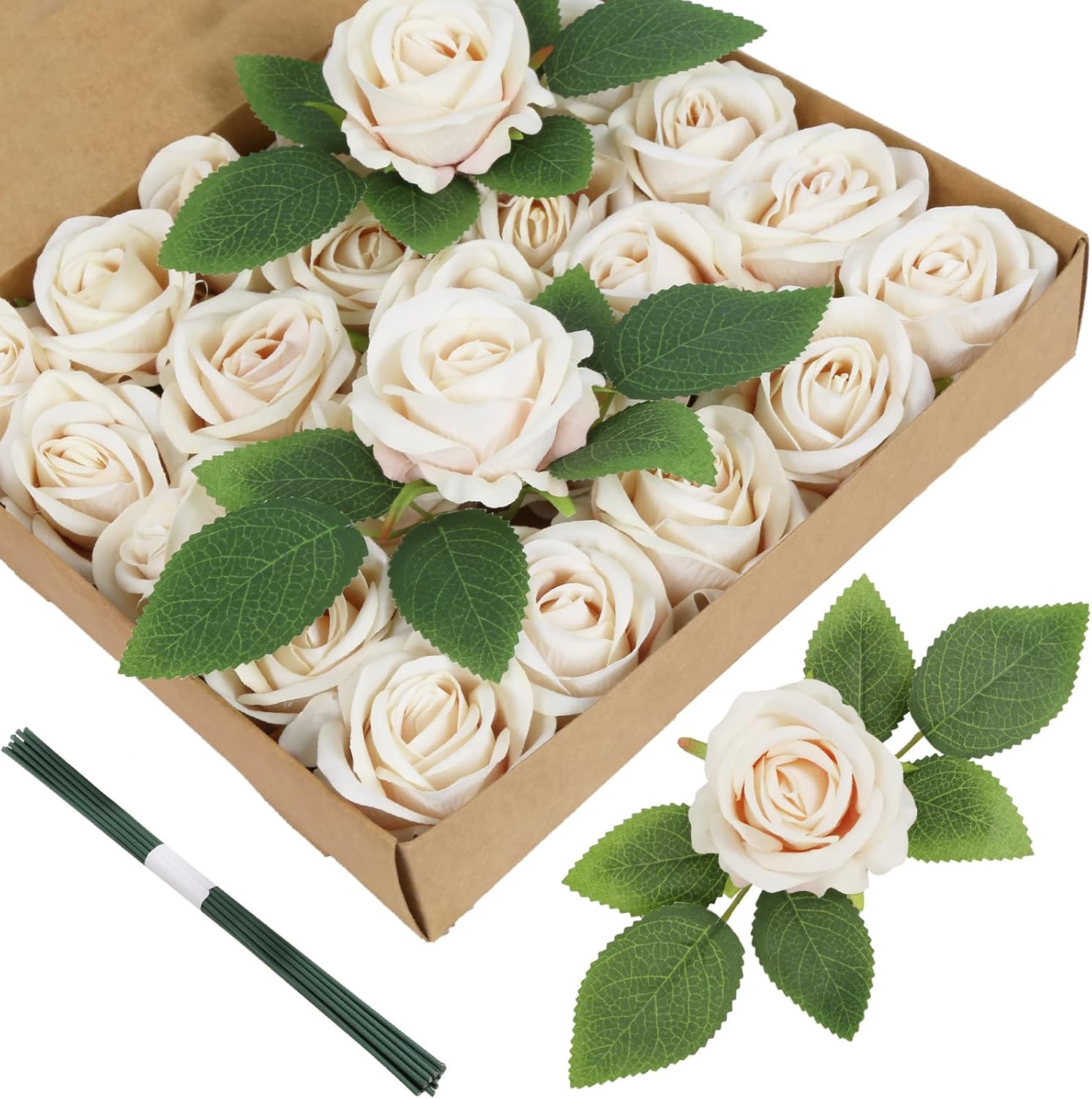 Velvet Luxe Black Artificial Flowers — Champagne White