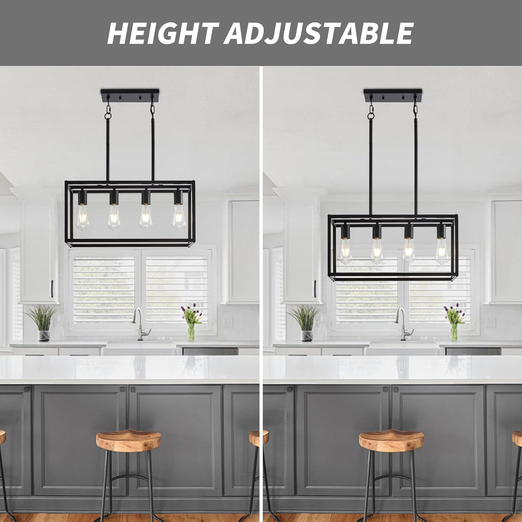 Adjustable Farmhouse Black Chandelier — 4-Light - View 5