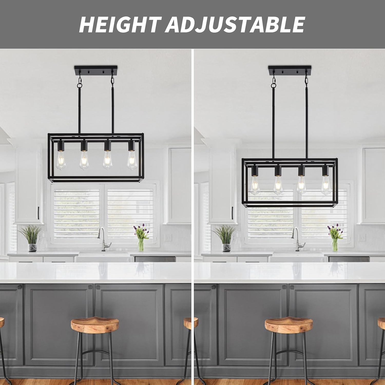 Adjustable Farmhouse Black Chandelier — 4-Light - View 5