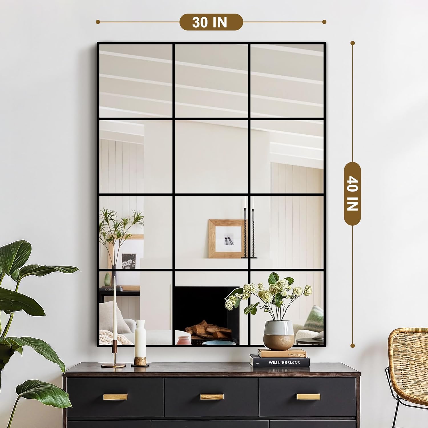 Framed Black Wall Mirror — 40" - View 2