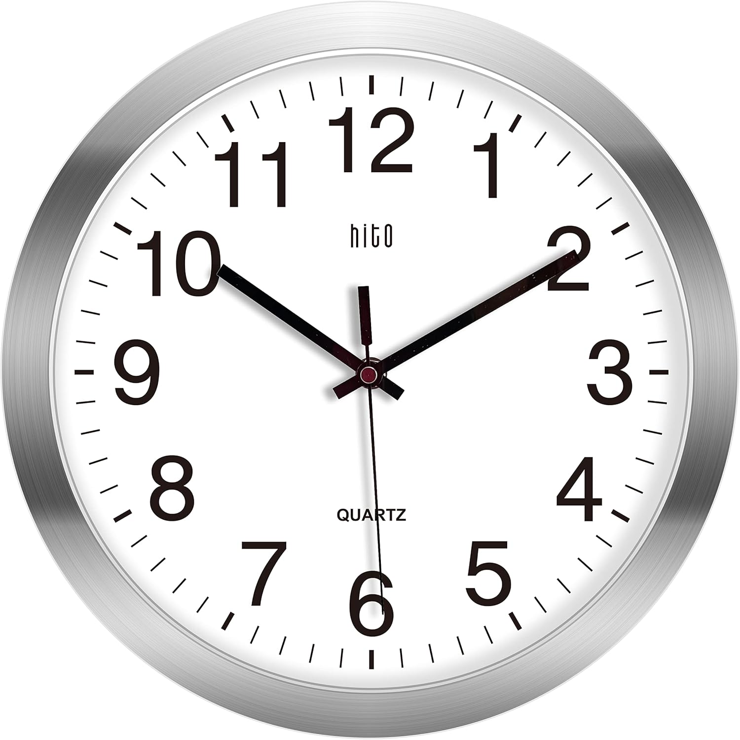 Battery Operated Black Wall Clock — 14" — Silver