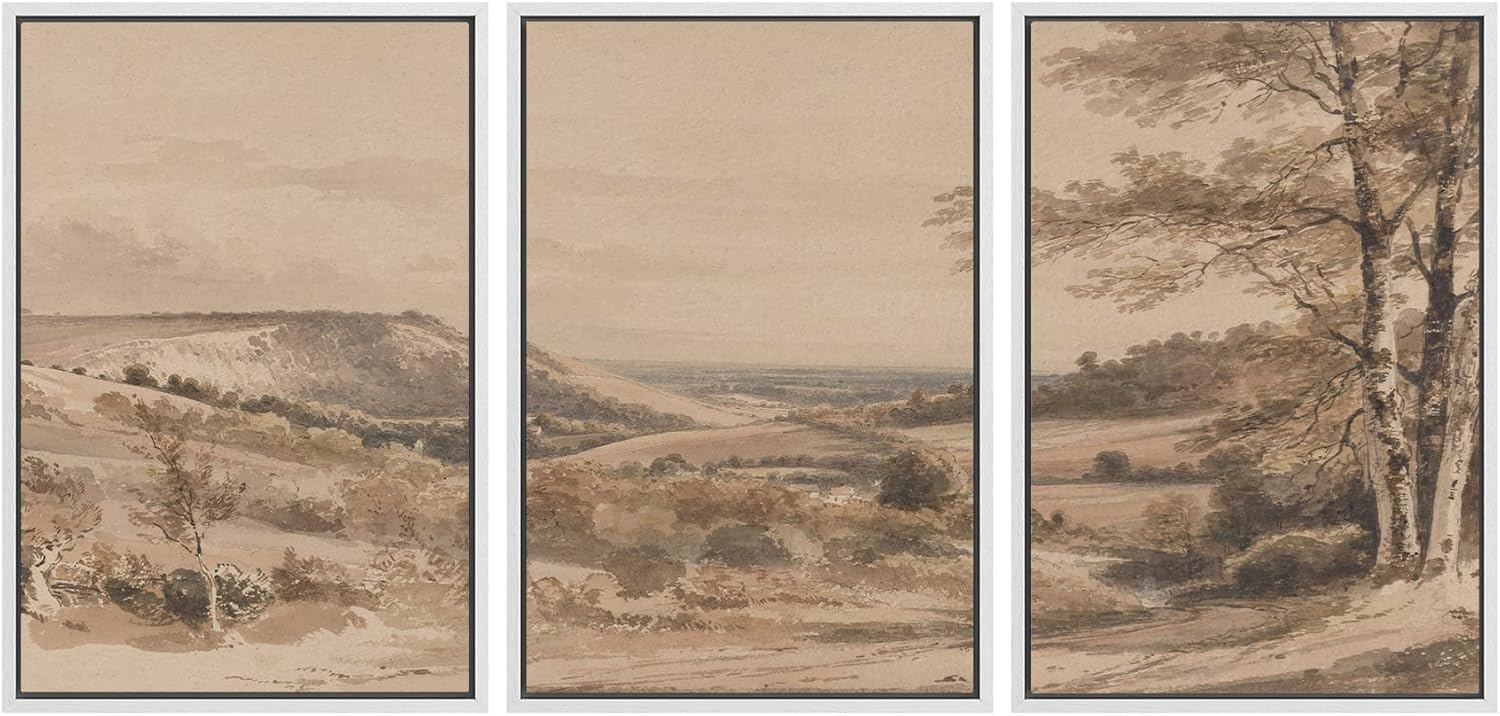 Framed Farmhouse Fabric Wall Art — 24" — 24"x36"x3 Panels White