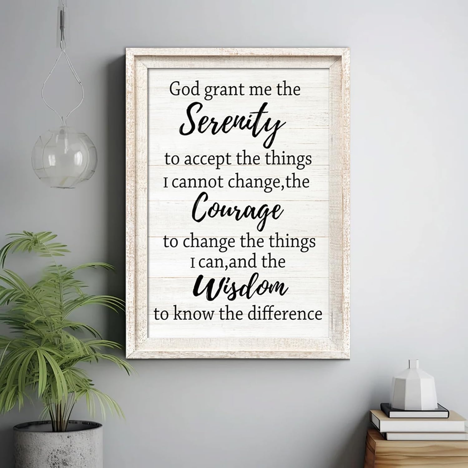 Vintage Farmhouse Beige Framed Wall Art — 11" — Serenity Prayer-White Frame