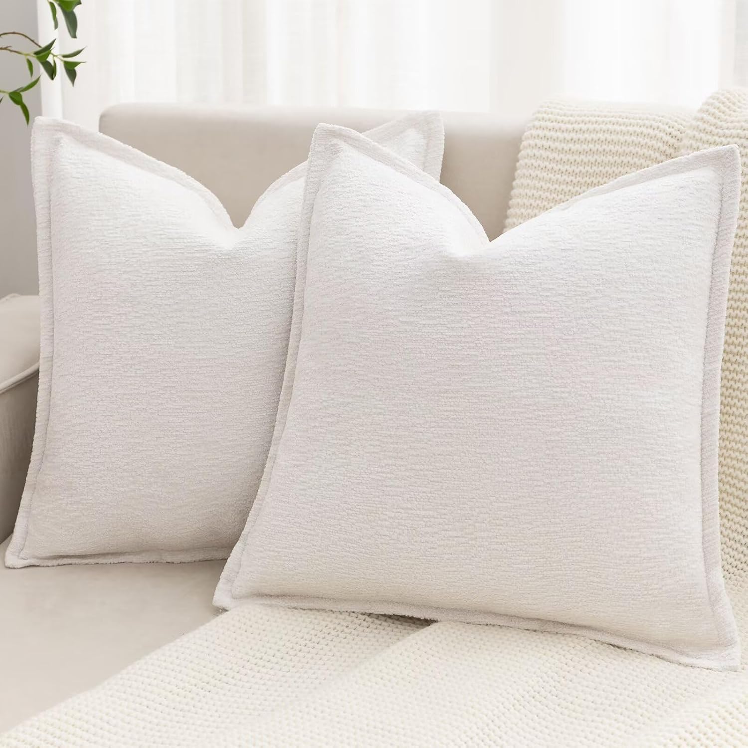 Chenille Boho Beige Throw Pillow Cover — 20" — Cream White