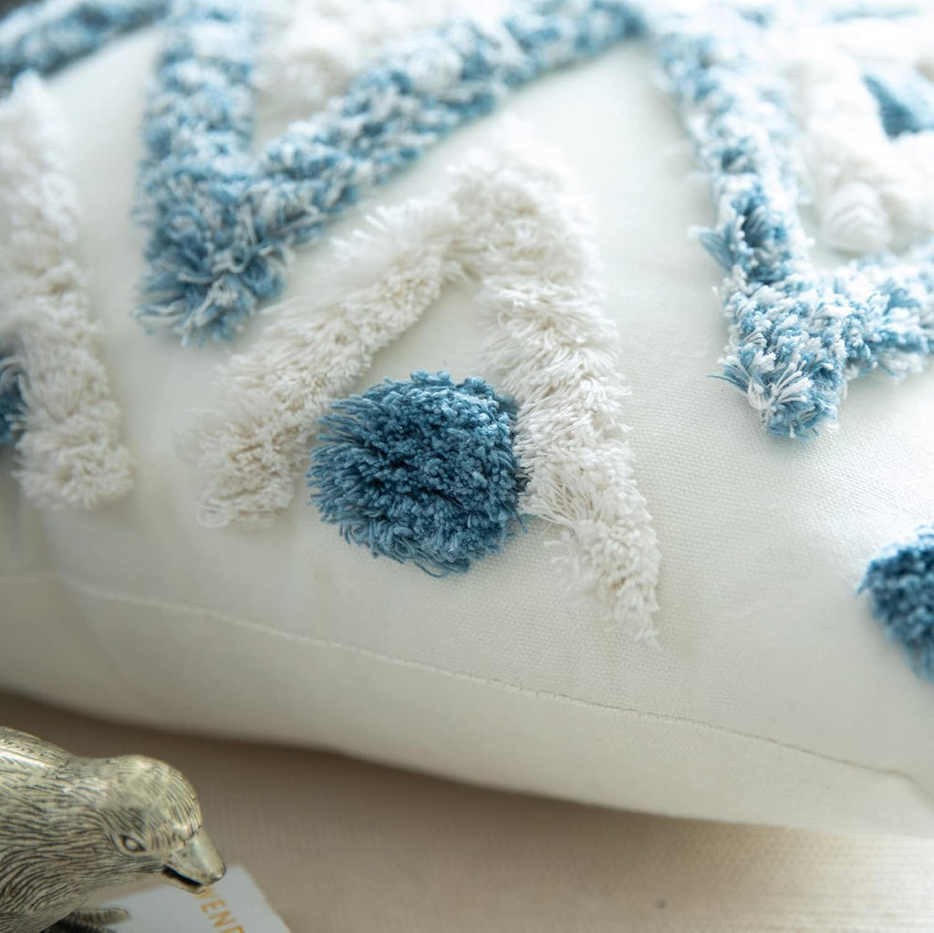 Tufted Boho Blue Throw Pillow Cover — 18" - View 3