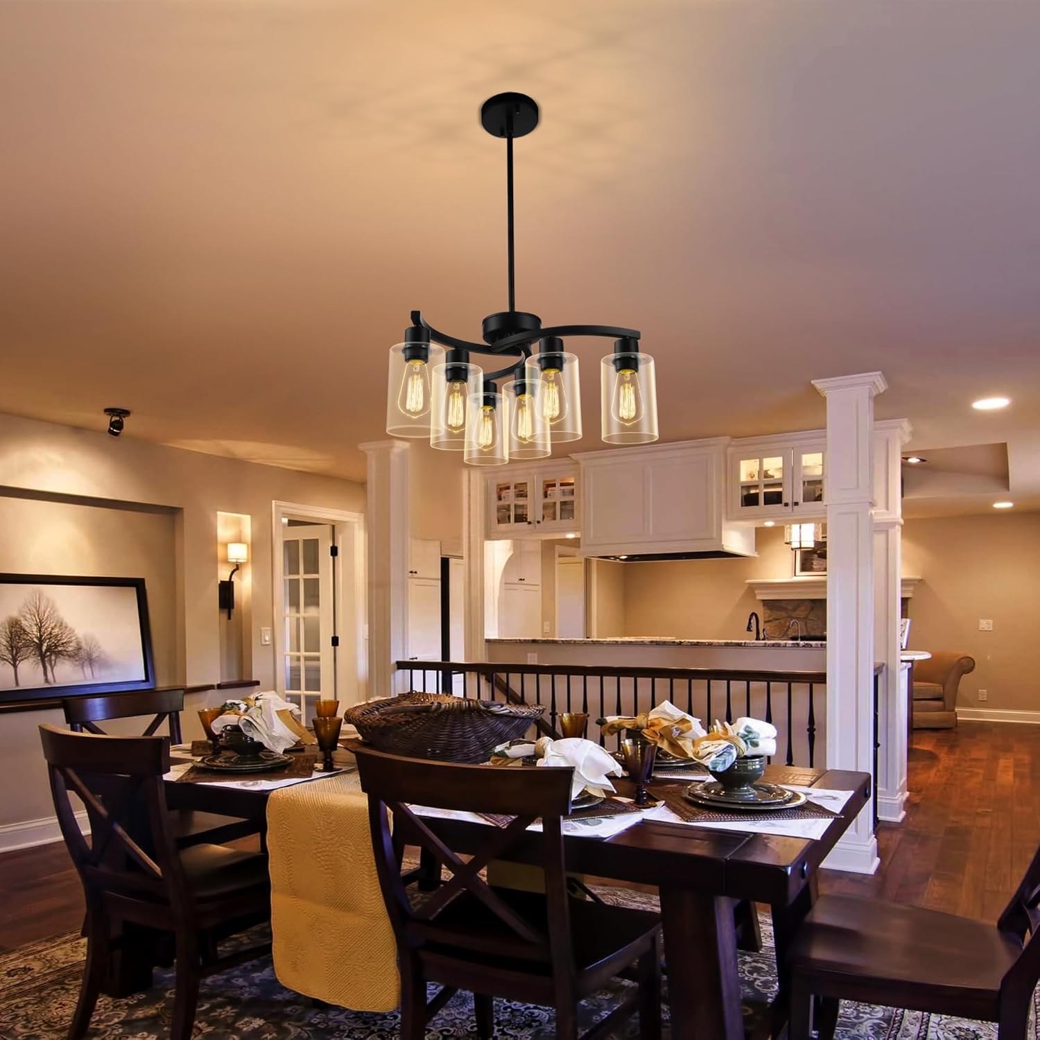 Adjustable Farmhouse Black Chandelier — 6-Light - View 2