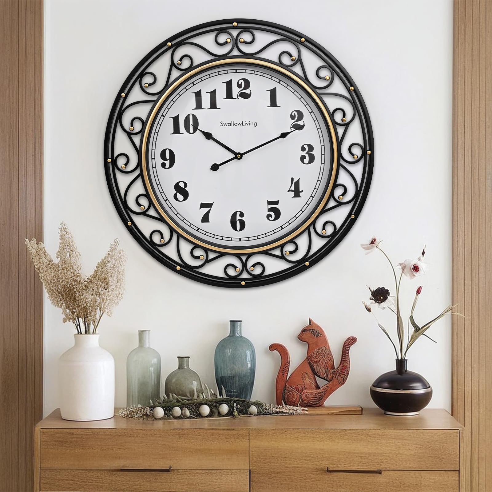 Battery Operated Mid-Century Black Wall Clock — 24"