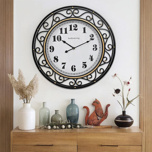 Battery Operated Mid-Century Black Wall Clock — 24"