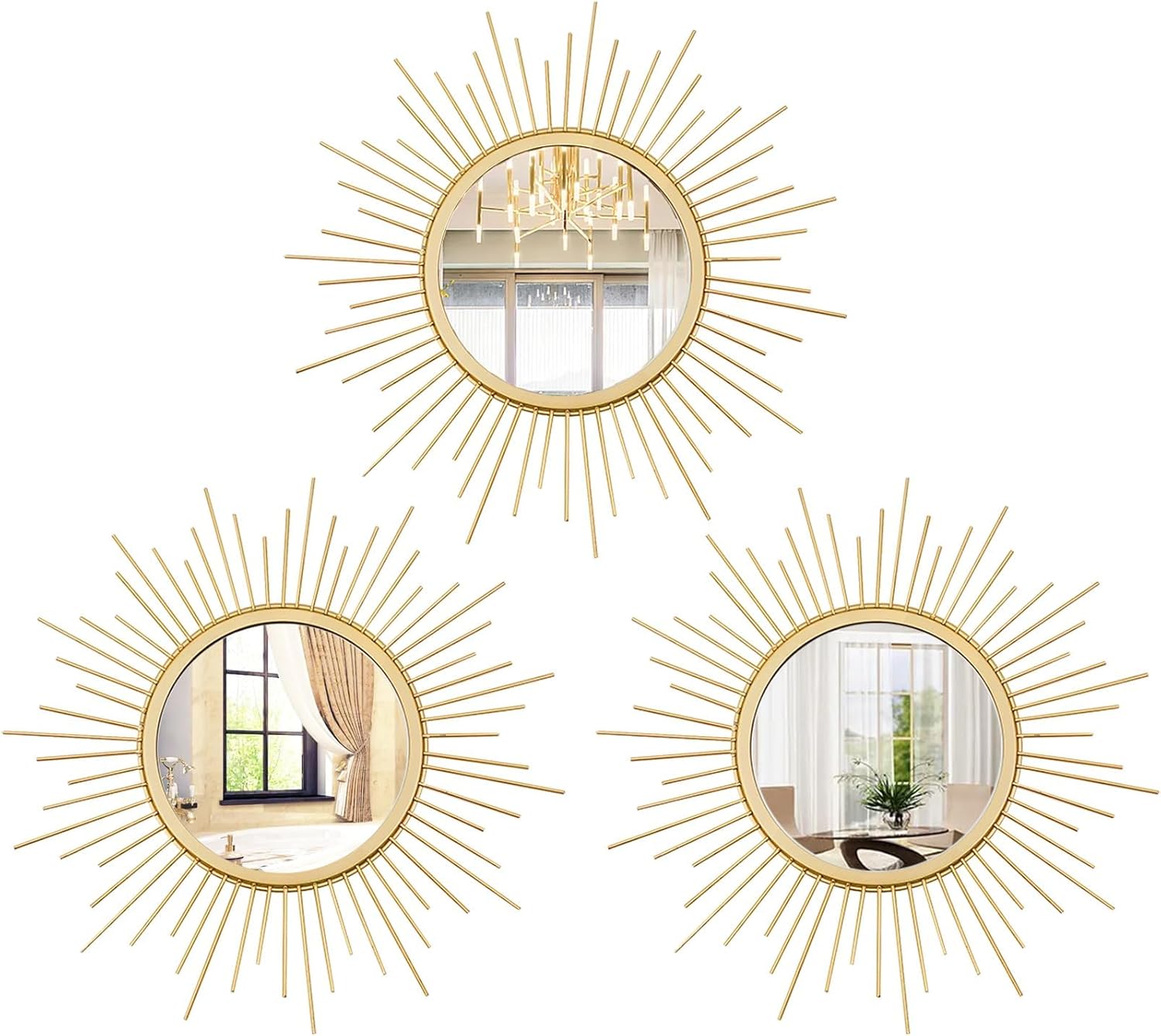 Vintage Boho Black Wall Mirror — Sunburst- Gold