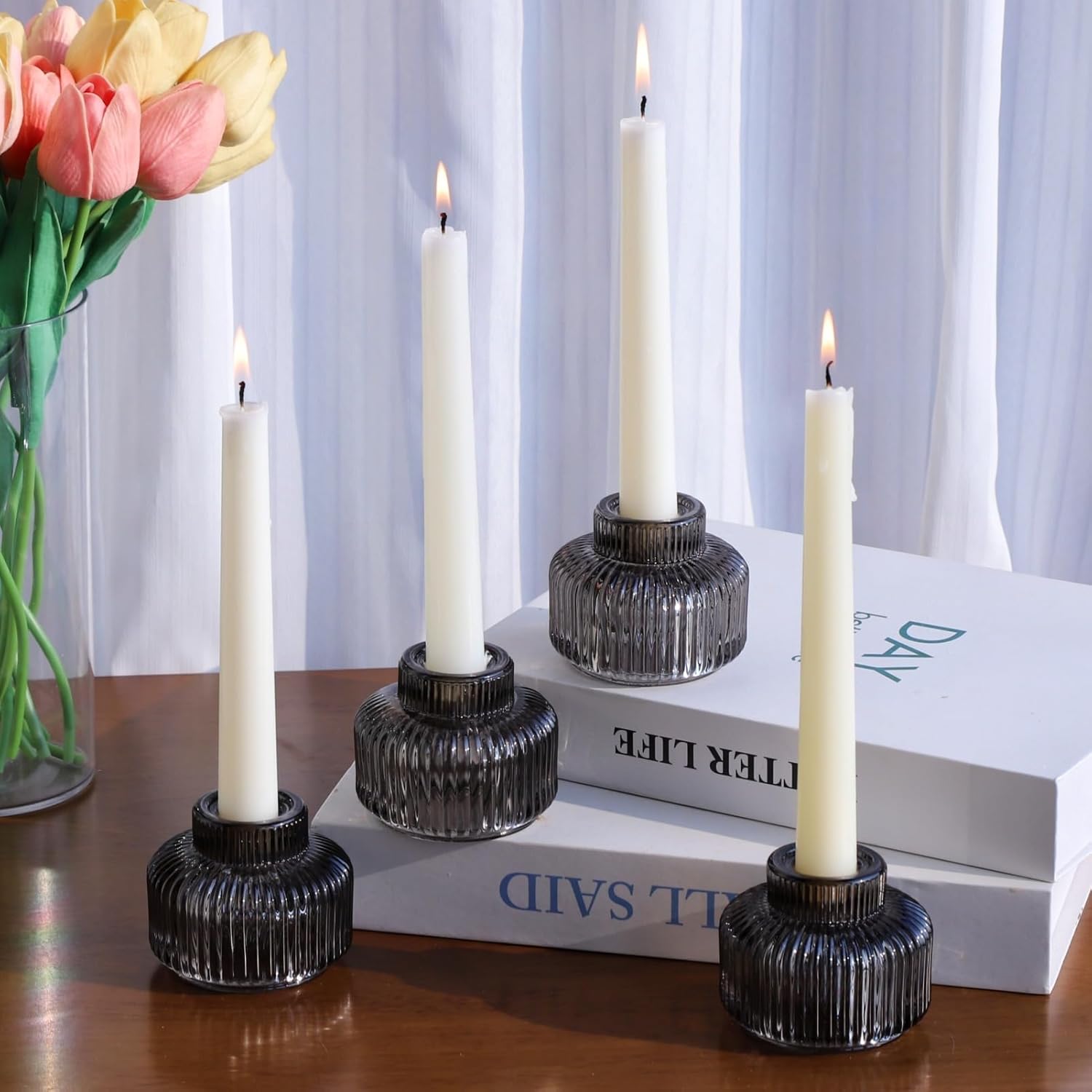 Blue Candle — Set of 4 — Gray