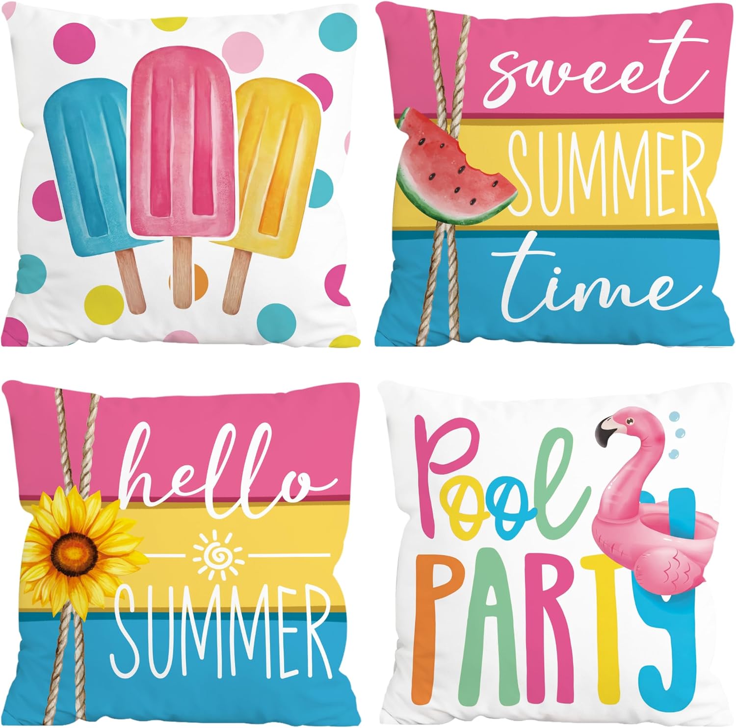 Boho Blue Throw Pillow Cover — 18" — Summer