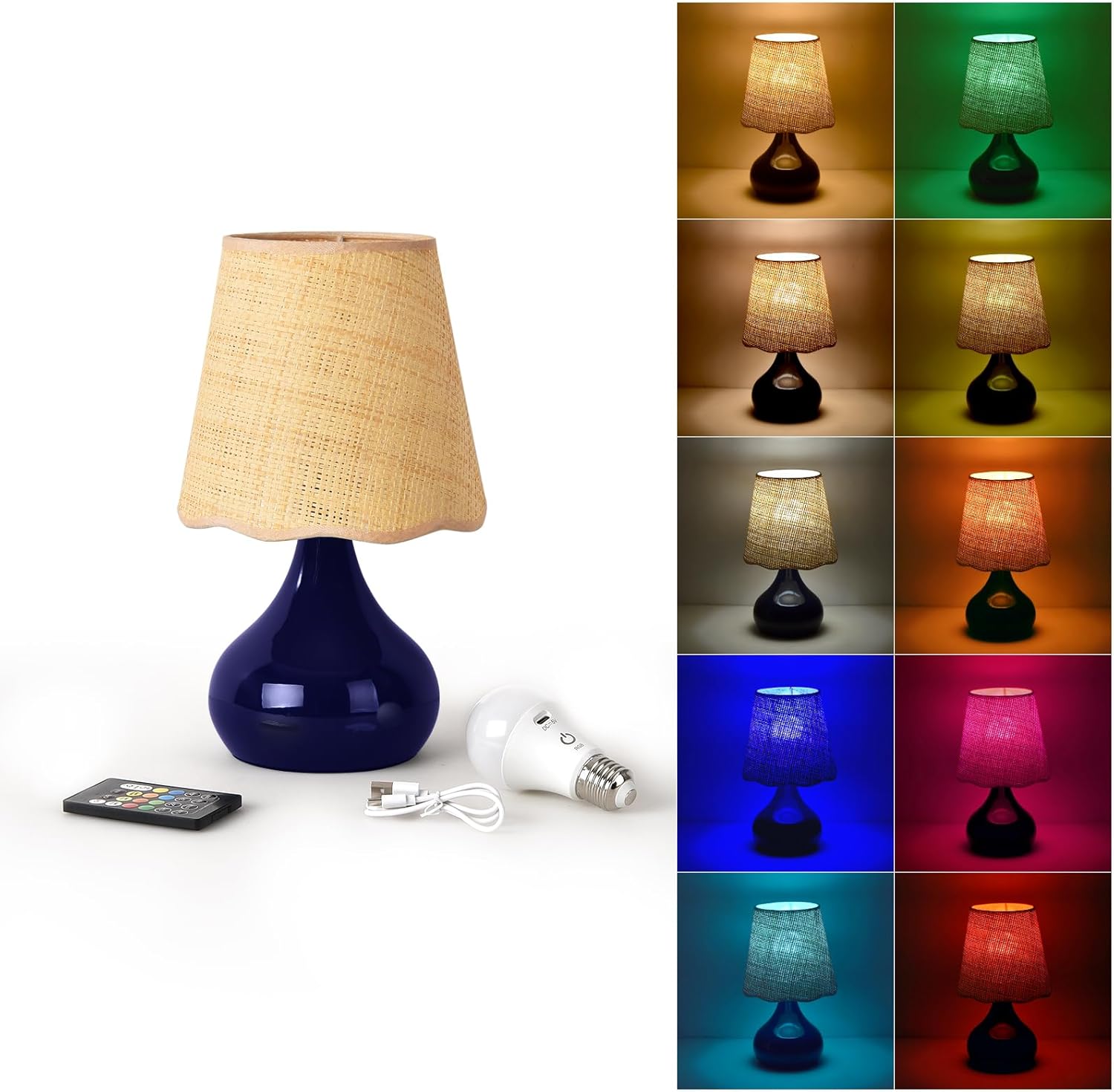 Boho Beige Table Lamp — Navy Blue