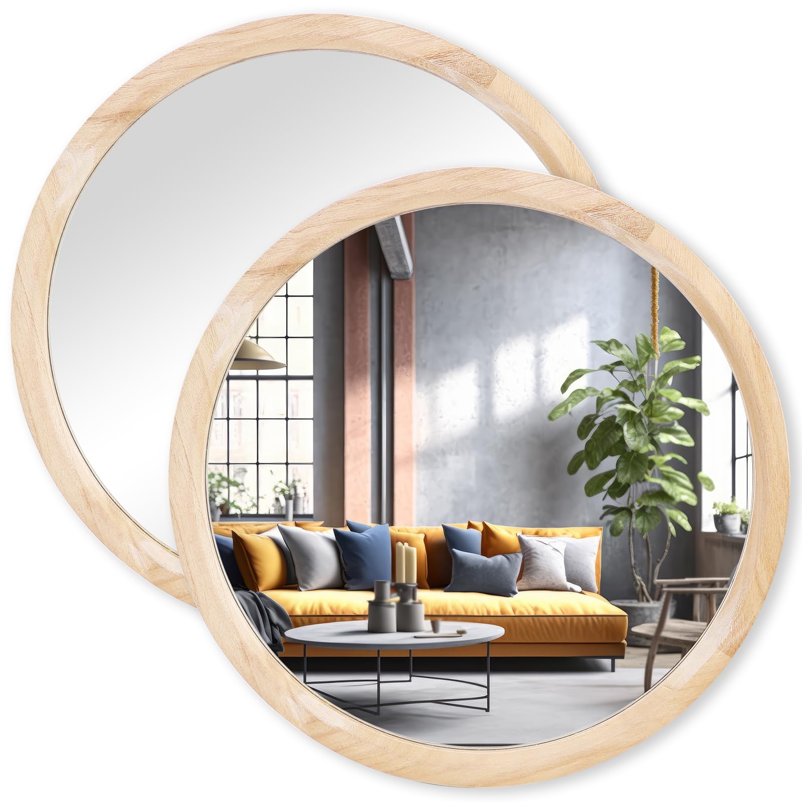 Round Brown Wall Mirror — 17"