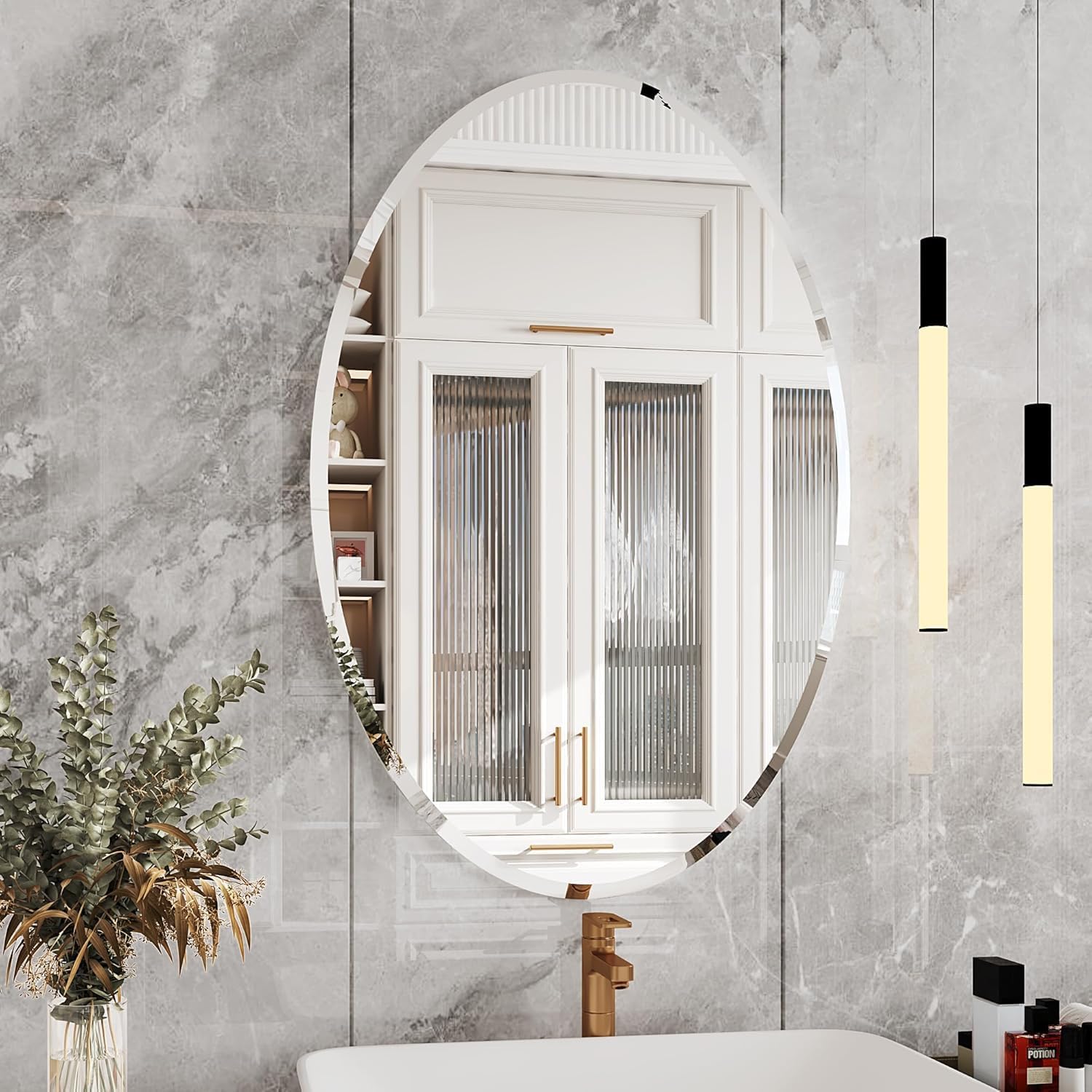 Beveled Beige Wall Mirror — 24" — Oval